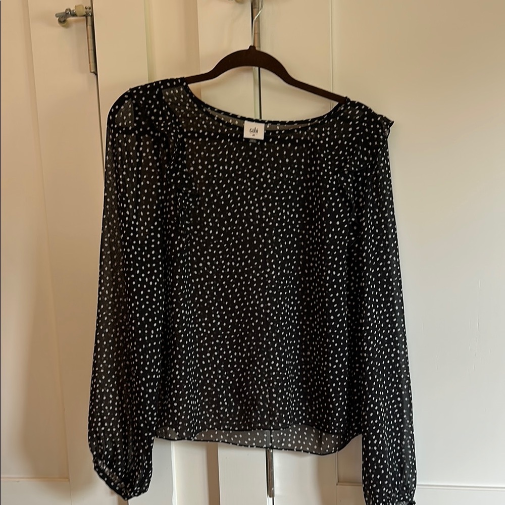 Cabi Black Ruffled Blouse with Long Sleeves